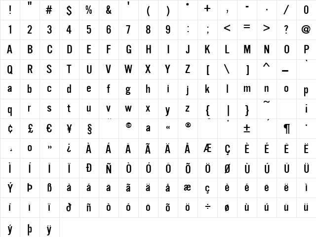 VinylRegular Regular  glyph index