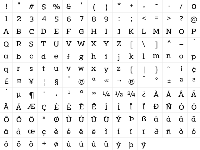 Clab Personal Use Regular  glyph index