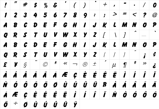 Ballemi Extra Bold  glyph index