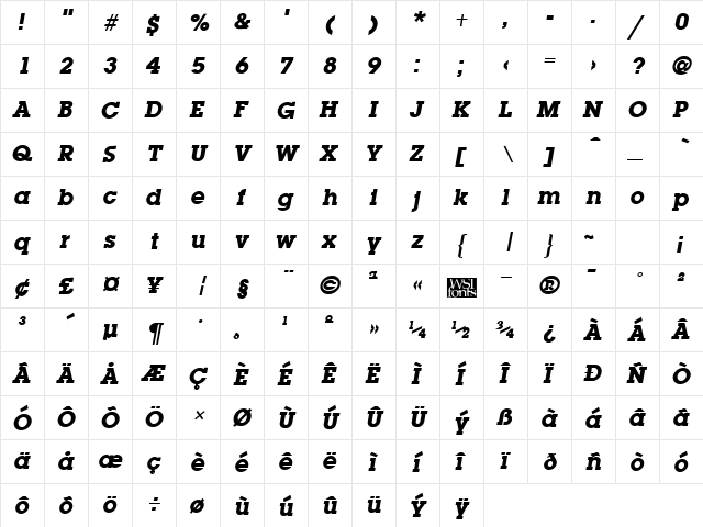 LaplandExtrabold Italic  glyph index