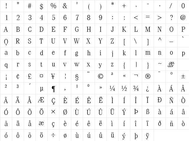 Compendium Light SSi Light  glyph index
