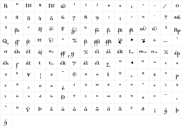 Dalliance RomanLigatures  glyph index