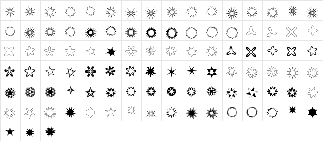 Chrismasstars Regular  glyph index