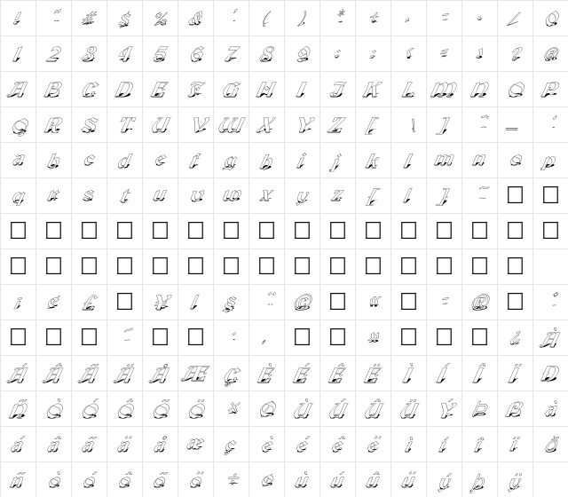 FZ JAZZY 19 SHADOW ITALIC Normal  glyph index