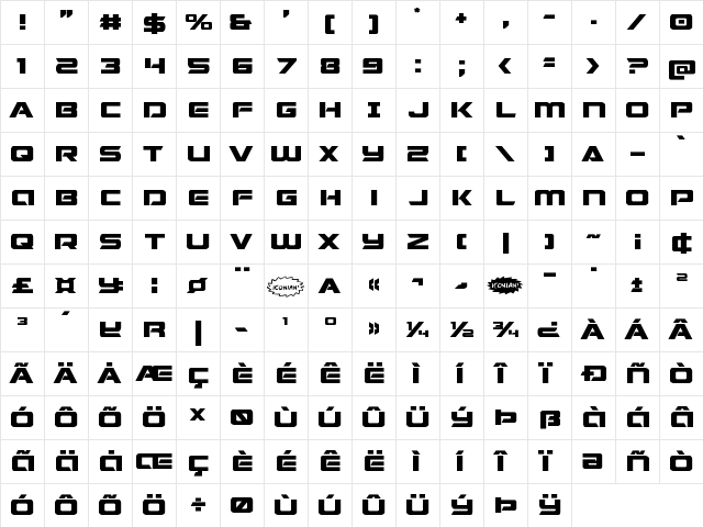 Starduster Expanded Expanded  glyph index