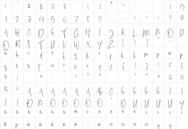 Friday Sunday Personal Use Regular  glyph index