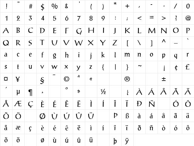 Redlight 1 Regular  glyph index