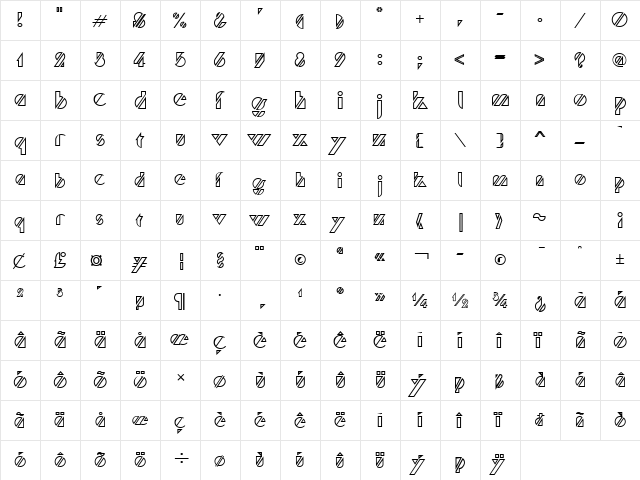 Cane Hollow Normal  glyph index