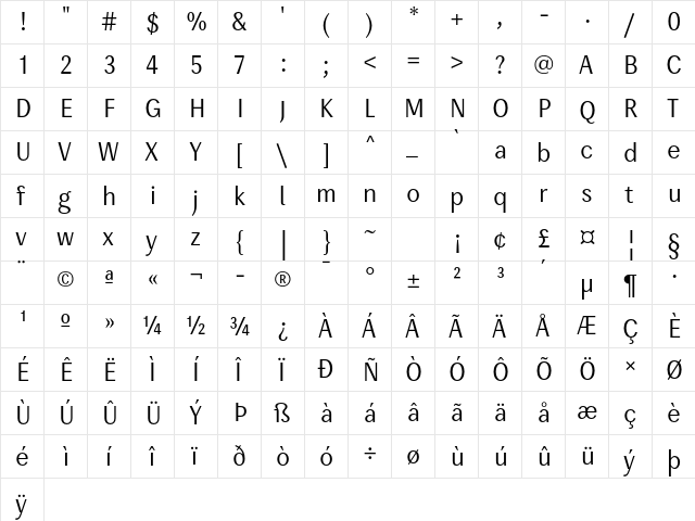 Enceladus Regular  glyph index