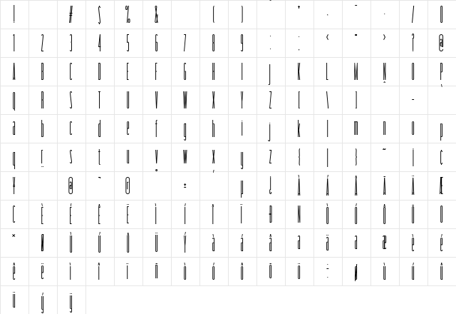 taller Regular  glyph index