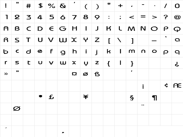 China Grove 2 Regular  glyph index