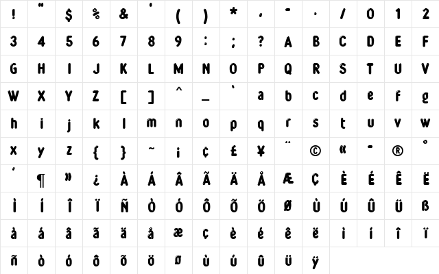 Glowworm MN Regular  glyph index