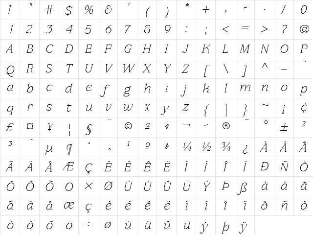 AIAlign Italic  glyph index