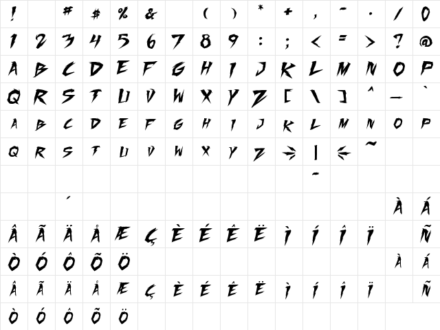 Fighting Spirit turbo Regular  glyph index