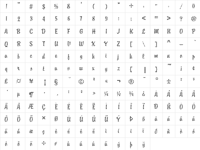 DTC Brody M14 Regular  glyph index