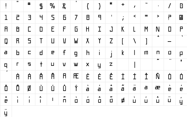 UA Squared Regular  glyph index