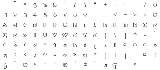DublonLightC Regular  glyph index