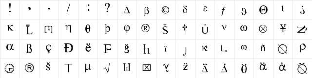 New Regular  glyph index