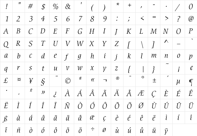 CerigoEF BookItalic  glyph index