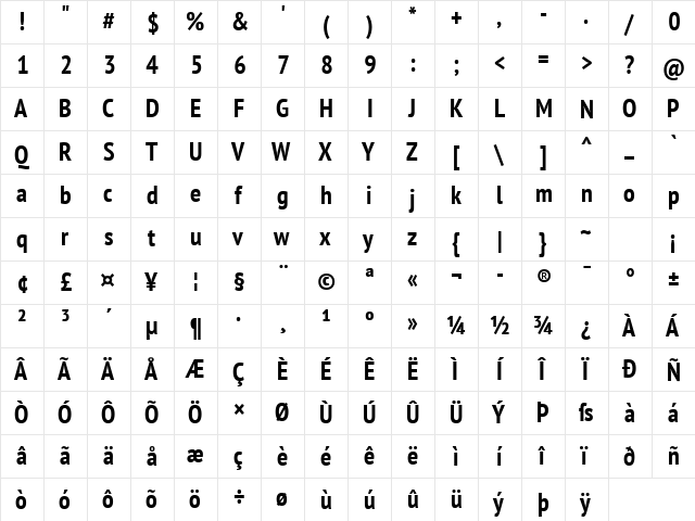 PT Sans Narrow Bold  glyph index