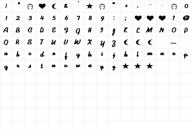 Lucky Regular  glyph index