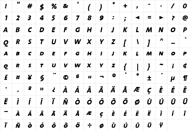 TheMixExtraBold Roman Italic  glyph index