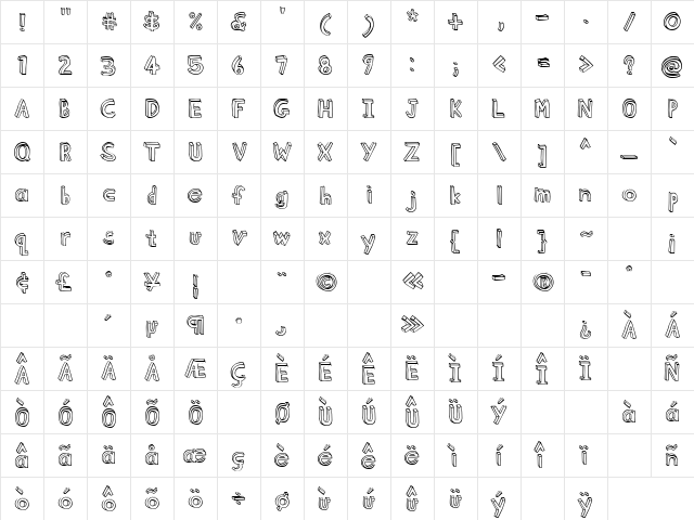 BlockheadPlain Regular  glyph index