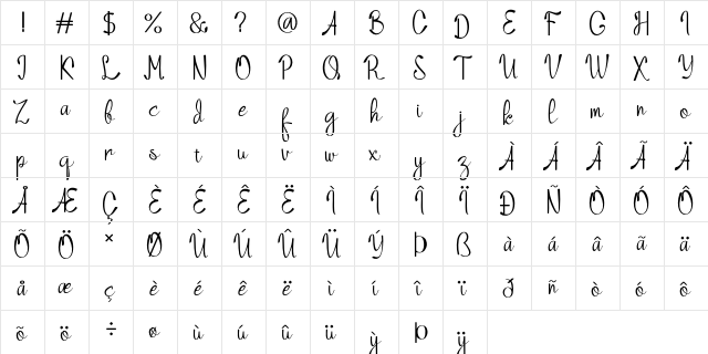 Nozomi Regular  glyph index