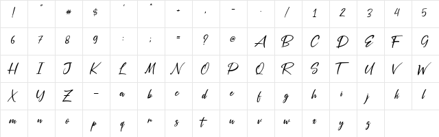 Silver Pen Regular  glyph index