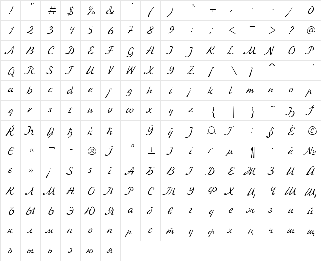 KursivC Regular  glyph index