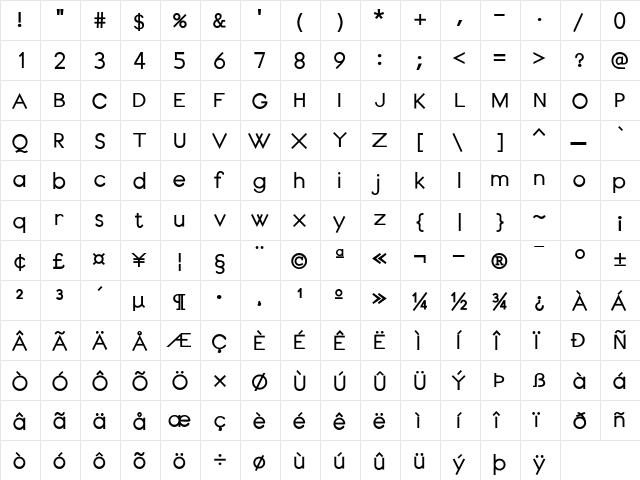 CadetSSK Bold  glyph index