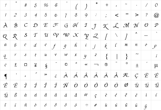 CgBasilica Regular  glyph index
