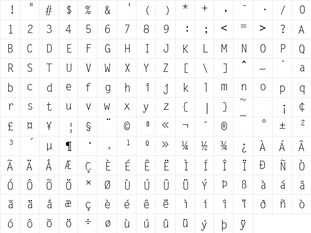 LetterGotMReg Regular  glyph index