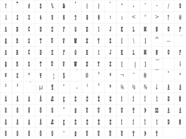 ThunderbirdDExtCon Regular  glyph index