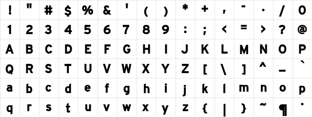 IntraStateHighwayUltraBlack Regular  glyph index