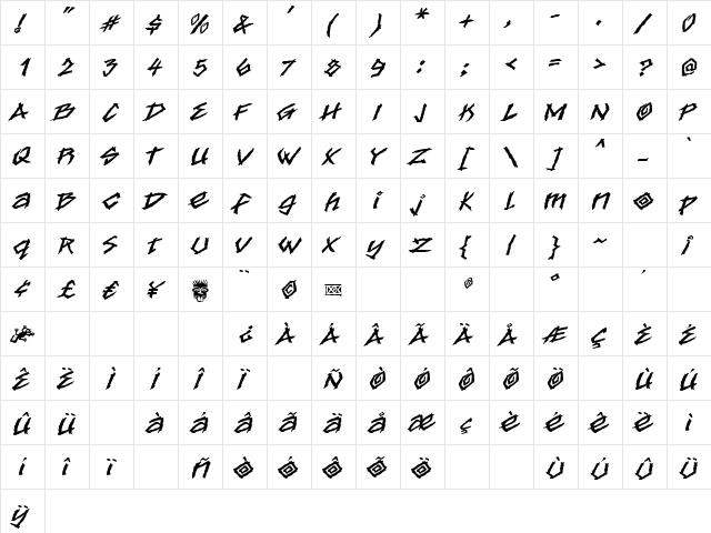 Lost Tribe Regular  glyph index