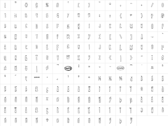 Zakenstein Outline Regular  glyph index