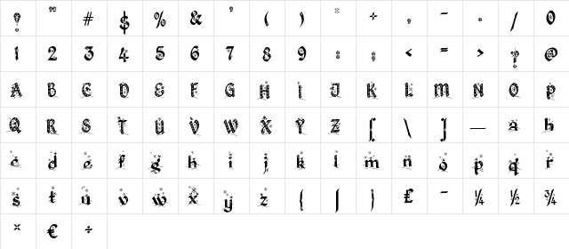 Kingthings Christmas Regular  glyph index