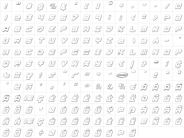Omega-3 3D Italic Italic  glyph index