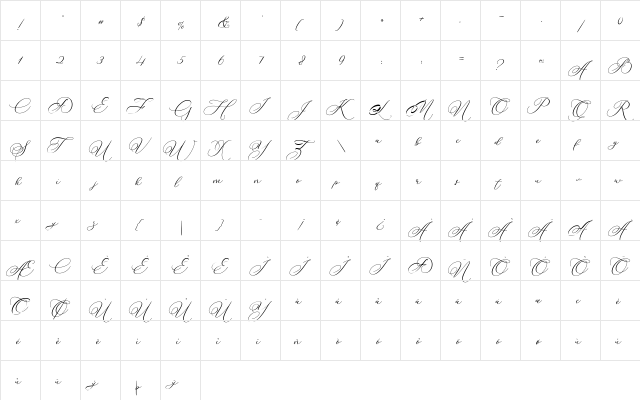 Betty Laudia Script Regular  glyph index