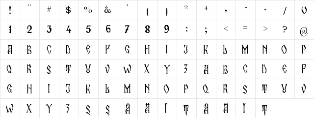Zamolxis II Regular  glyph index