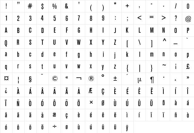 Akzidenz-Grotesk Condensed BQ Regular  glyph index