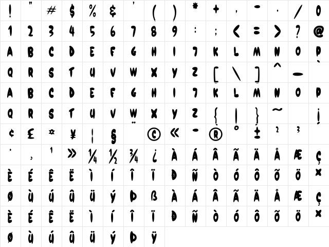 Pedro Marker Regular  glyph index