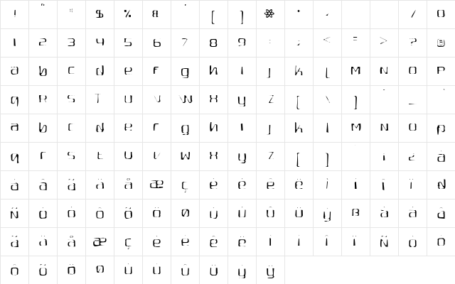 Quadaptor Gaunt Regular  glyph index