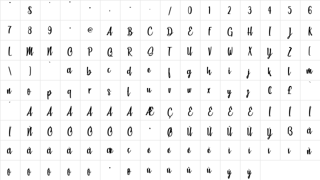 Beach Society Light Regular  glyph index