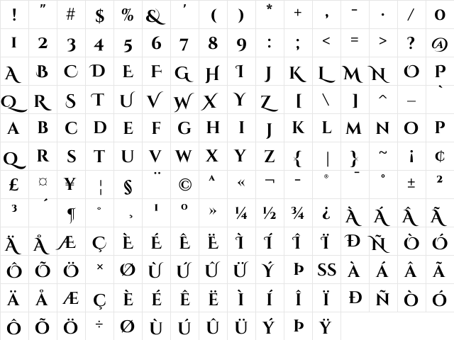 Cinzel Decorative Bold  glyph index