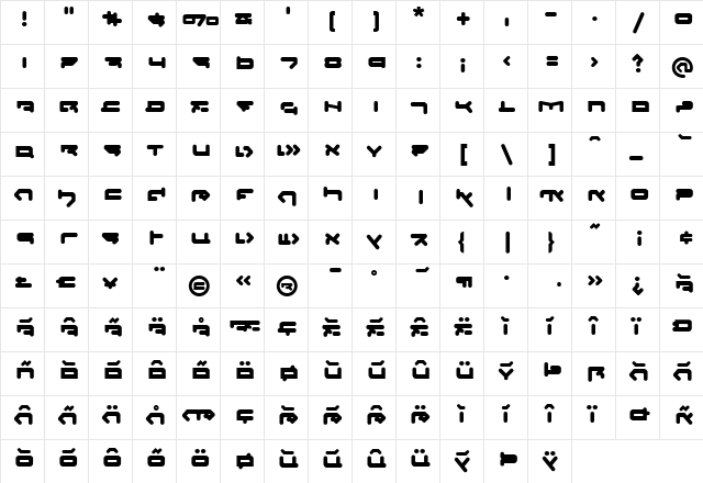 CQN-Molecular-Xtra Regular  glyph index