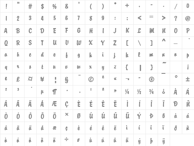 DTCBrodyM07 Regular  glyph index
