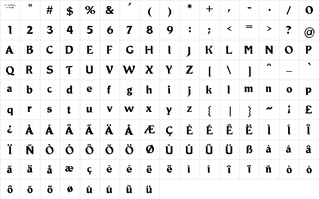 Roamic Regular  glyph index