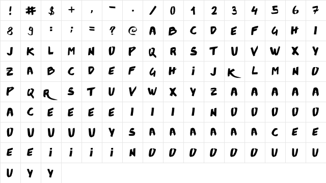 Lucky First Regular  glyph index